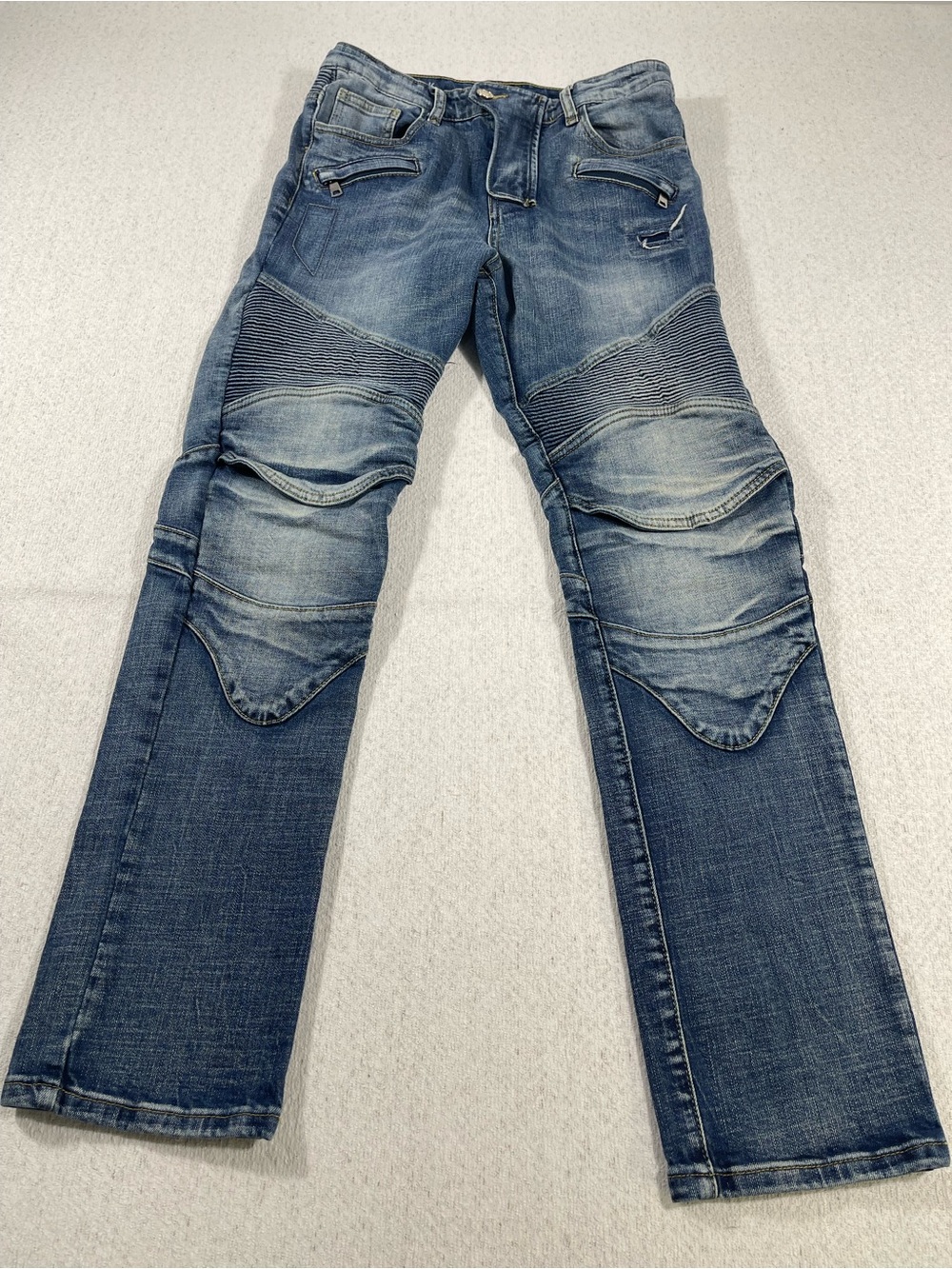 Loong Biker Men’s Motorcycle Biker Jeans Slim Fit Stretch Medium Denim.SKU#0687
